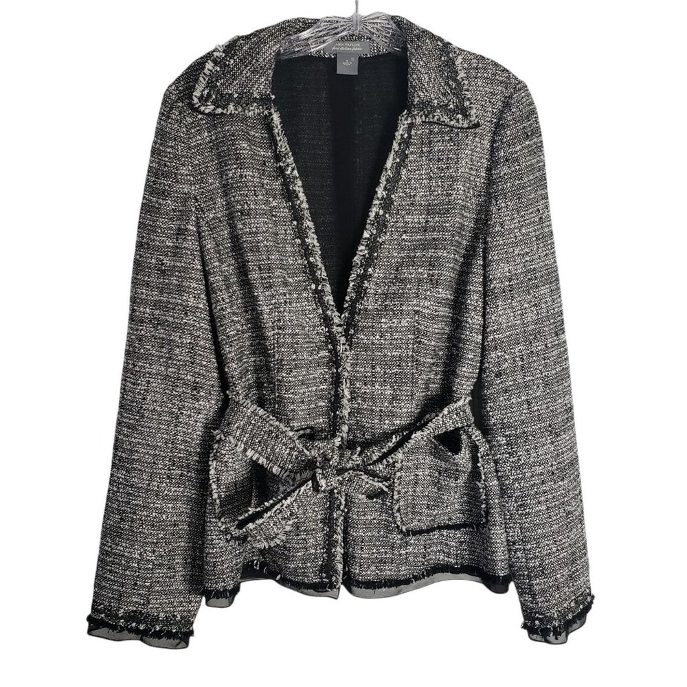 Ann Taylor Fine Italian Fabric Collared Belted Tweed Blazer Jacket